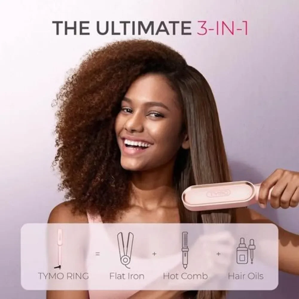 TYMO Hair Straightener Brush, 2-in-1 Straightening Brush & Hot Comb